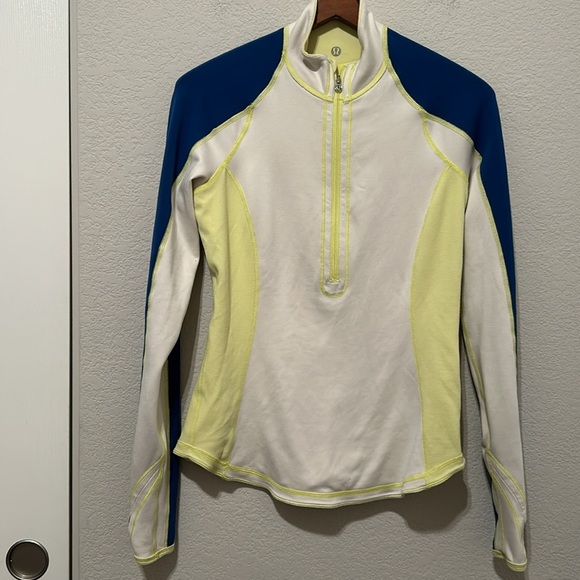 Lululemon Run: U-Turn Reversible Butter Yellow Cream Grey Blue 1/4 Zip Pullover - Picture 10 of 15